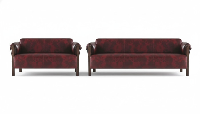 Couch Ledesofas 3-Sitzer 2-Sitzer Bordeaux Modern Stil Leder Holz Set