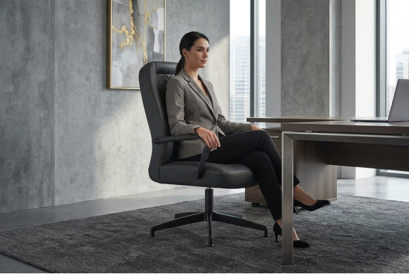 Bürostuhl Schwarz Chefsessel Arbeitszimmer Büro Modern Weiche Leder Holz