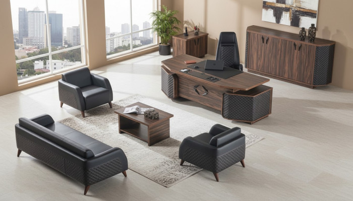 Schreibtisch Sofas Arbeitszimmer Komplett Set Büroeinrichtung Garnitur