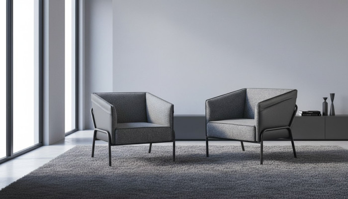 Lehnsessel Set Sessel Leder Textil Edelstahl Modern 1-Sitzer Grau Holz