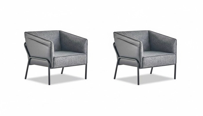 Lehnsessel Set Sessel Leder Textil Edelstahl Modern 1-Sitzer Grau Holz