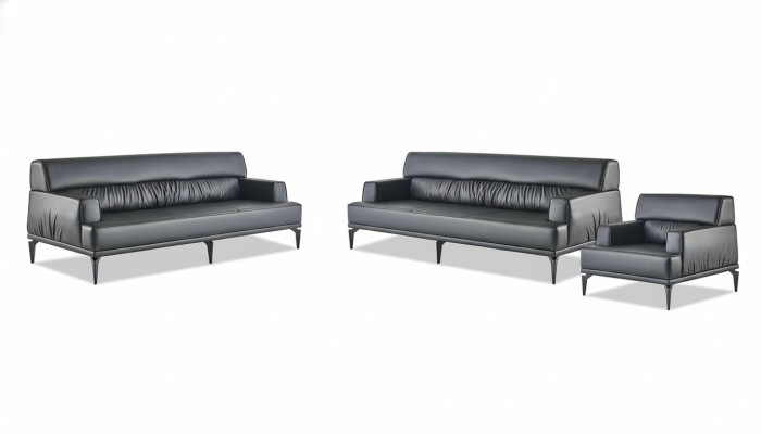 Sofagarnituren Sofa-Set Leder 3-Sitzer Sessel Schwarz Ledersofas Modern