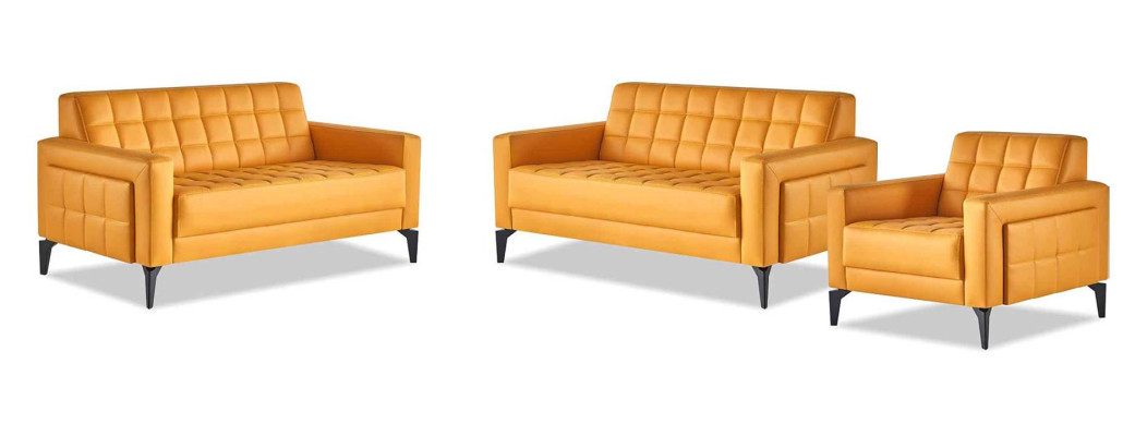 Sofagarnituren Set 2-Sitzer Sessel Modern Gelb Ledesofas Edelstahl Leder
