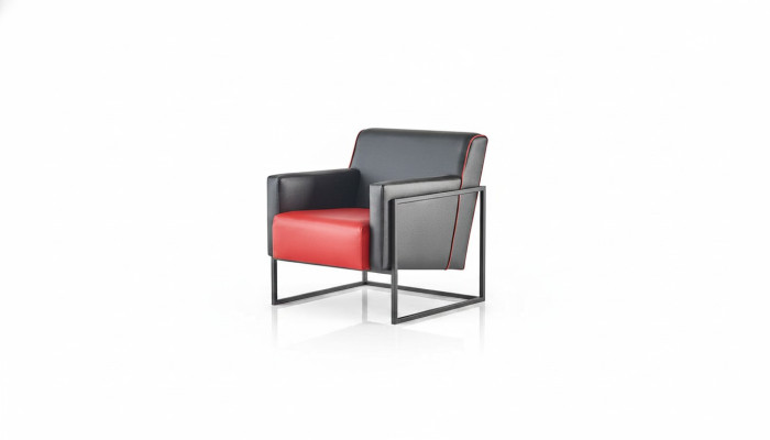 Lehnsessel Schwarz Rot Sessel Leder Modern Edelstahl Holz 1-Sitzer