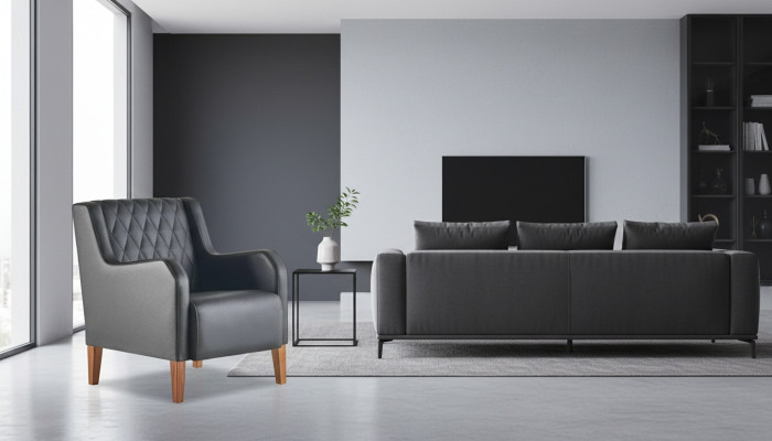 Lehnsessel Schwarz Sessel Leder Holz Modern 1-Sitzer Weiche Sitzmöbel