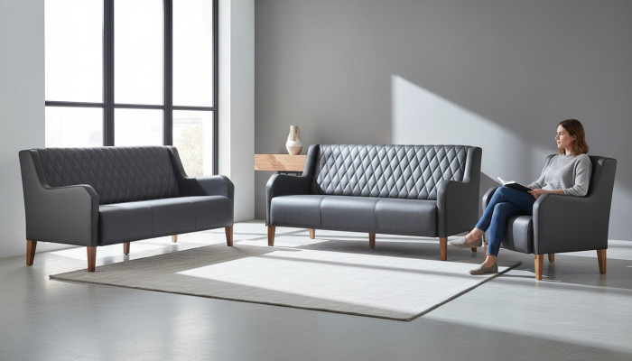 Sofagarnituren-Set 3-Sitzer Sessel Schwarz Leder Modern Holz Sofas