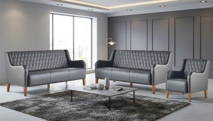 Sofagarnituren-Set 3-Sitzer Sessel Schwarz Leder Modern Holz Sofas