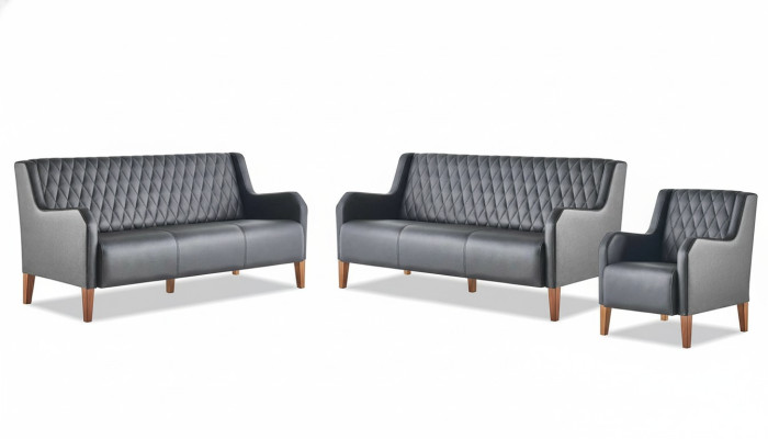 Sofagarnituren-Set 3-Sitzer Sessel Schwarz Leder Modern Holz Sofas