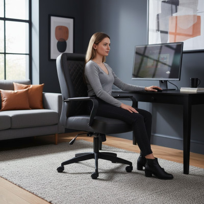 Chefessel Arbeitszimmer Bürostuhl Schwarz Mit Rollen Modern Leder Holz