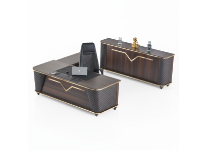 Komplett Schreibtisch Bürostuhl Sideboard Braun Schwarz Arbeitszimmer