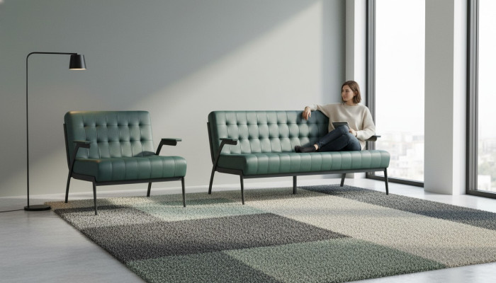 Chesterfield Leder Set 3-Sitzer 2-Sitzer Grün Ledersofas Modern Holz