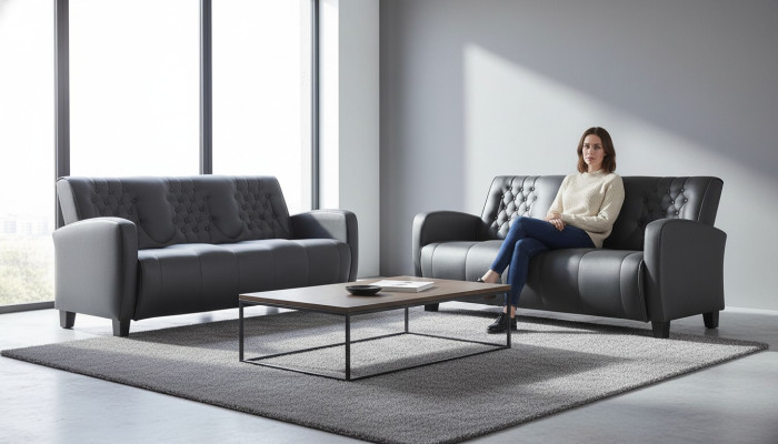 Chesterfield Couch 3-Sitzer Sofas Sofa-Set Modern Ledersofas Holz Knöpfe