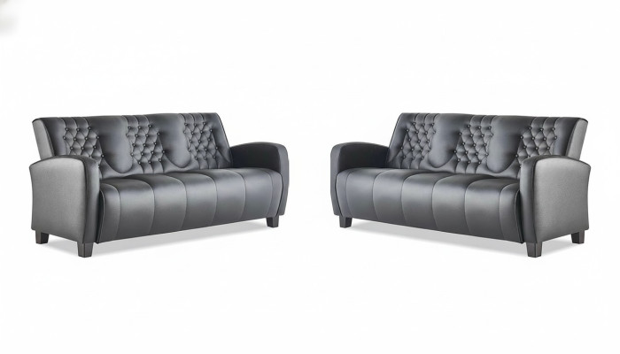 Chesterfield Couch 3-Sitzer Sofas Sofa-Set Modern Ledersofas Holz Knöpfe