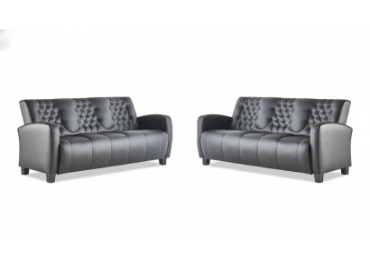 Chesterfield Couch 3-Sitzer Sofas Sofa-Set Modern Ledersofas Holz Knöpfe