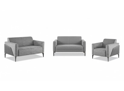 Sofagarnitur Grau Sofas Lehnsessel Edelstahl Sofa-Set 2-Sitzer Sessel