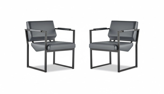 Bürostuhl Set Sessel Schwarz Lehnsessel Modern 1-Sitzer Leder Edelstahl