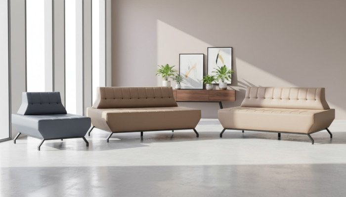 Sofagarnitur Deco Ledersofas Set Beige 2-Sitzer Grau Sessel Sofa-Set