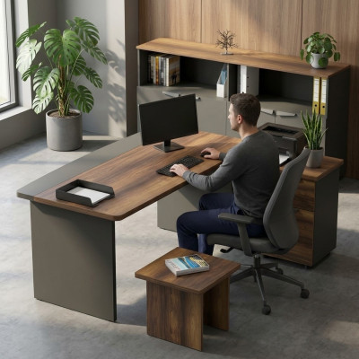 Arbeitszimmer Set Tisch Sideboard Couchtisch Stauraum Holz Grau Braun