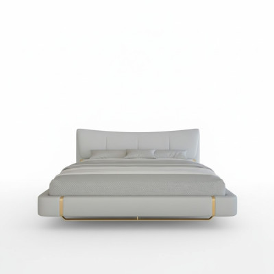Pat luxos gri cu detalii aurii, design modern și tăblie confortabilă