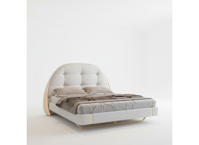 Pat din țesătură luxoasă cu accente brodate și cap de pat rotund modern