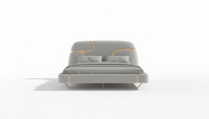 Pat de lux cu detalii aurii Design modern Tăblie moale Dormitor
