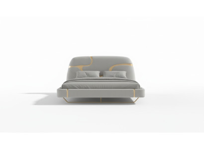 Pat de lux cu detalii aurii Design modern Tăblie moale Dormitor