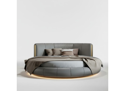 Pat rotund gri-bej cu design modern și exclusiv pentru dormitor