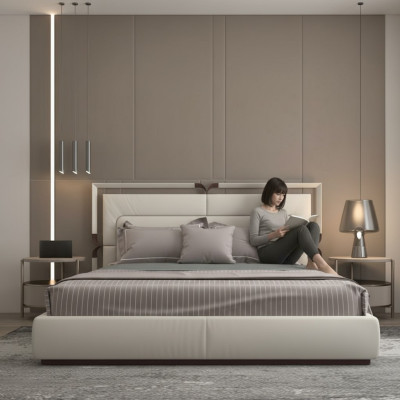 Pat modern de lux în bej cu accente maronii și o tăblie elegantă