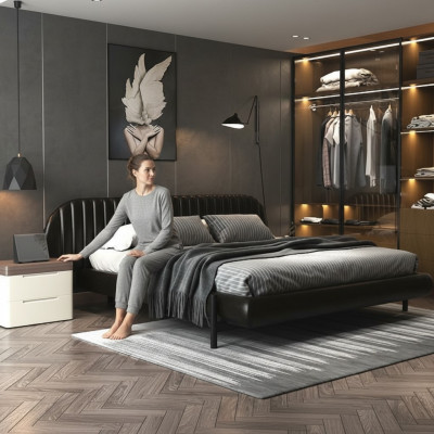 Design modern de pat negru cu somn confortabil