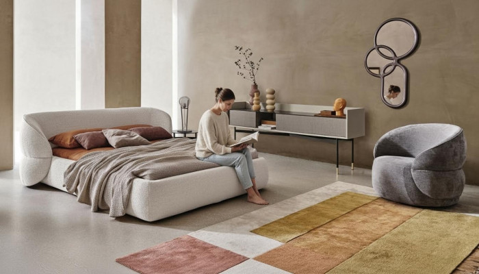 Banc modern cu funcție de pat din țesătură elegantă gri