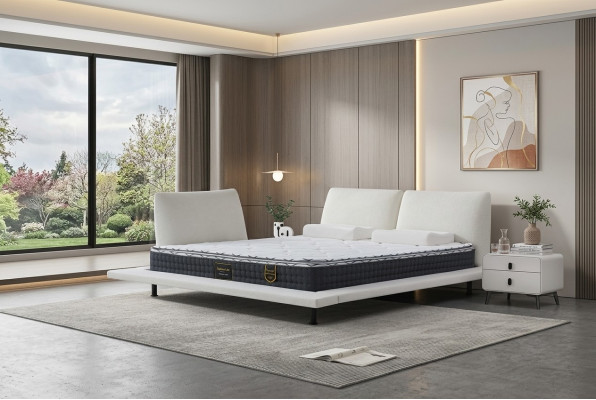 Set de cadru de pat minimalist alb modern cu tăblie