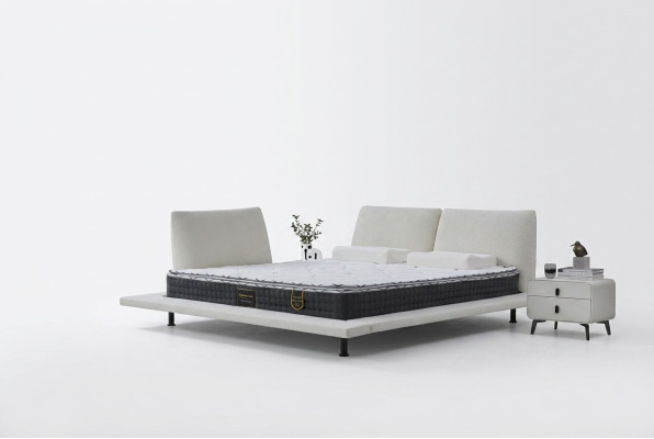 Set de cadru de pat minimalist alb modern cu tăblie