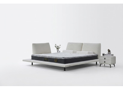 Set de cadru de pat minimalist alb modern cu tăblie