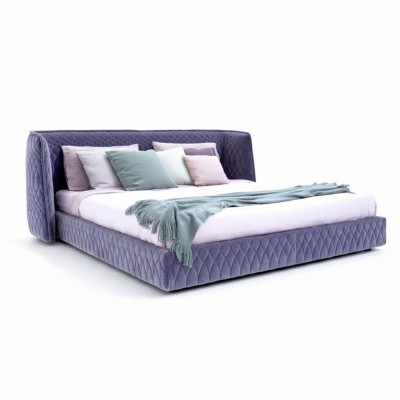 Pat modern din catifea albastră cu tăblie elegantă