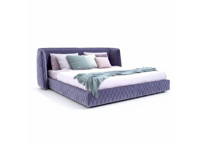 Pat modern din catifea albastră cu tăblie elegantă