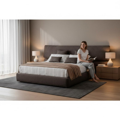 Pat modern din material textil negru cu spătar înalt