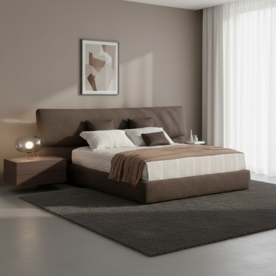 Pat modern din material textil negru cu spătar înalt