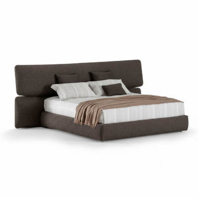 Pat modern din material textil negru cu spătar înalt