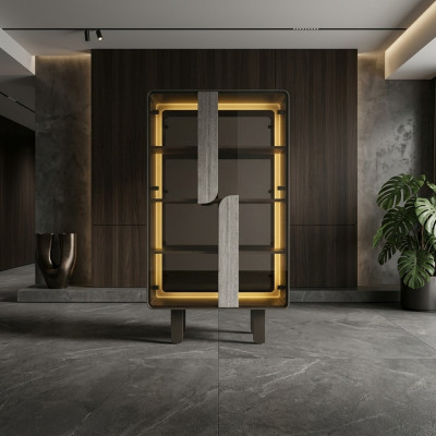 Dulap vitrină elegant modern bej