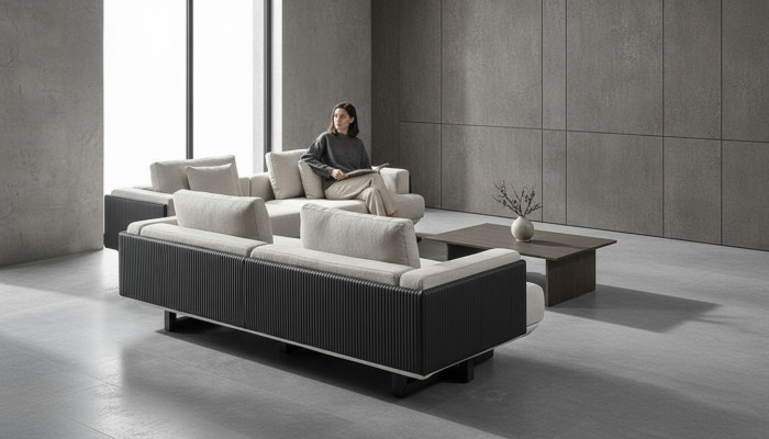 Set de mobilier din țesătură maro cu masă și bănci