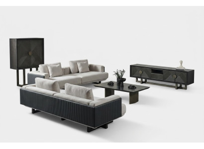 Set de mobilier din țesătură maro cu masă și bănci