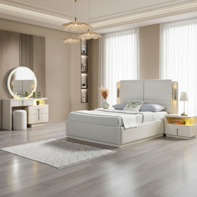 Set de pat modern și elegant cu 2 măsuțe de noapte, 5 piese