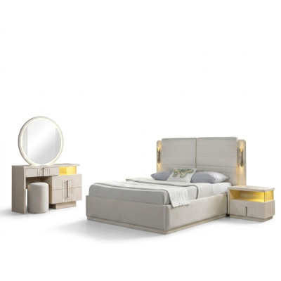 Set de pat modern și elegant cu 2 măsuțe de noapte, 5 piese