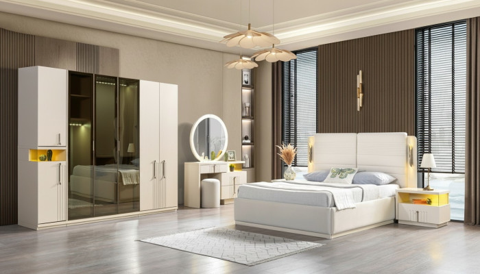 Set de mobilier pentru dormitor modern pat dulap masă de noapte
