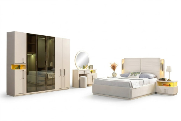 Set de mobilier pentru dormitor modern pat dulap masă de noapte