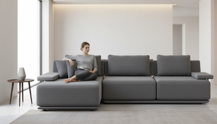 Sofa estetic de colț pentru living fără tapițerie