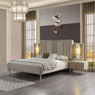 Conjunto elegant de mobilier de 3 piese cu pat și măsuțe de noapte