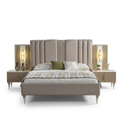 Conjunto elegant de mobilier de 3 piese cu pat și măsuțe de noapte