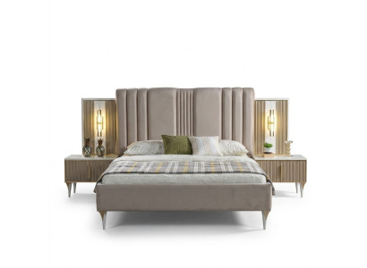 Conjunto elegant de mobilier de 3 piese cu pat și măsuțe de noapte