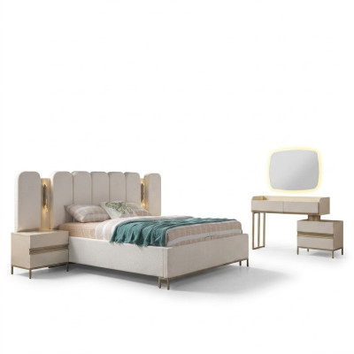 Set de mobilier pentru dormitor ideal, inclusiv comodă, oglindă, pat și măsuțe de noapte